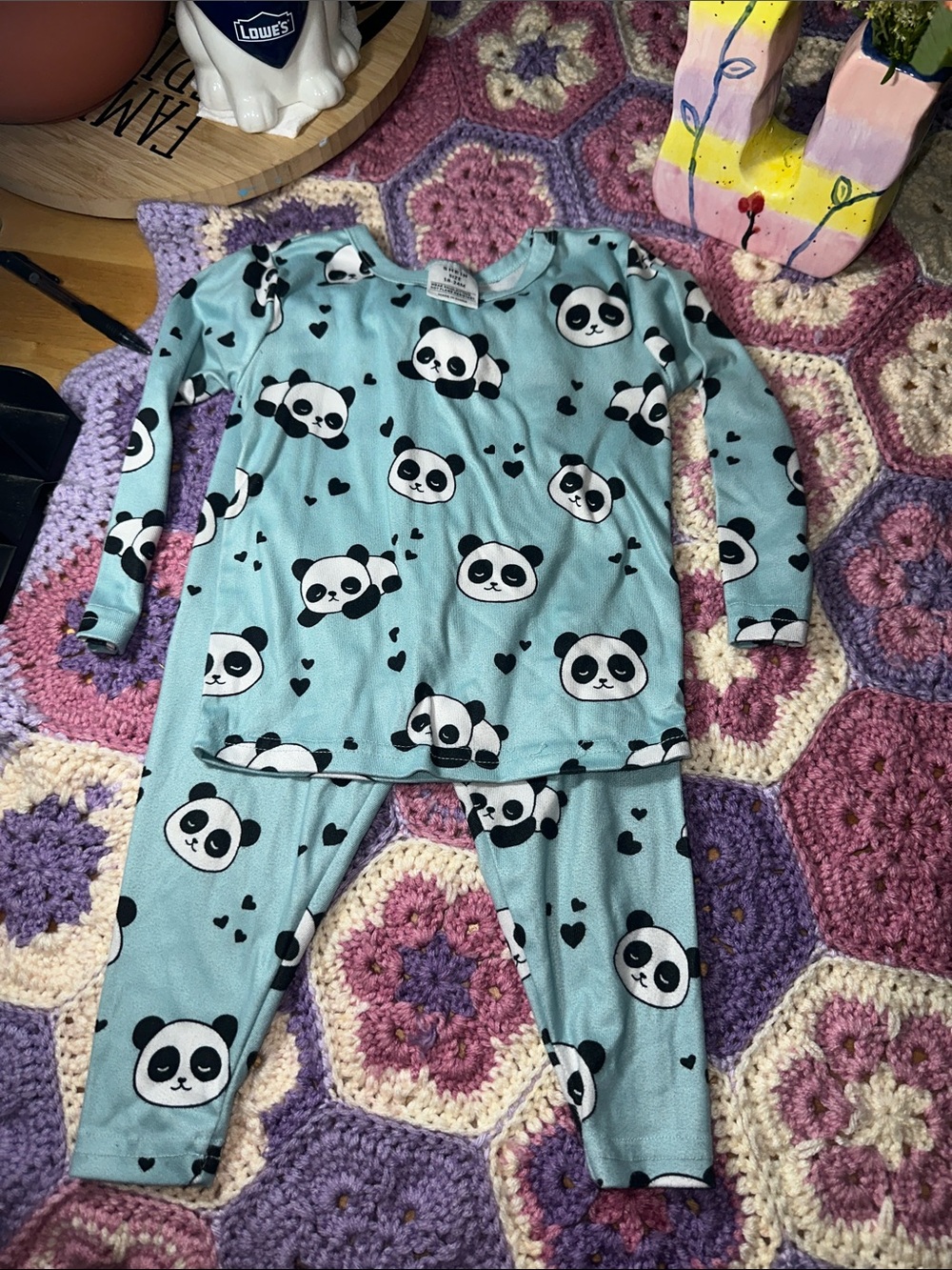 🎉Kids Panda Print Pajama Set - Light Blue B327